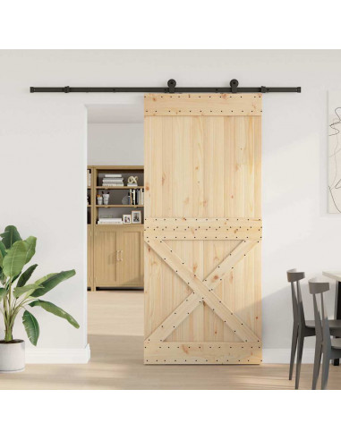 Porta Scorrevole con Set Hardware 100x210cm Legno Massello Pino