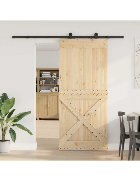Porta Scorrevole con Set Hardware 100x210cm Legno Massello Pino