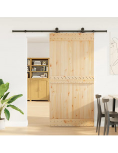 Porta Scorrevole con Set Hardware 100x210cm Legno Massello Pino 2