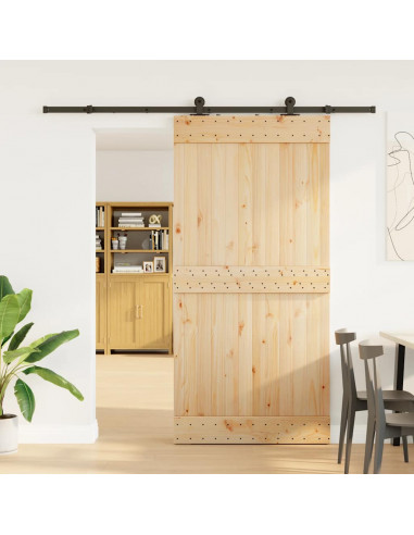 Porta Scorrevole con Set Hardware 100x210cm Legno Massello Pino