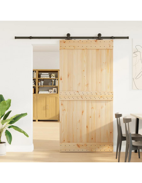 Porta Scorrevole con Set Hardware 100x210cm Legno Massello Pino