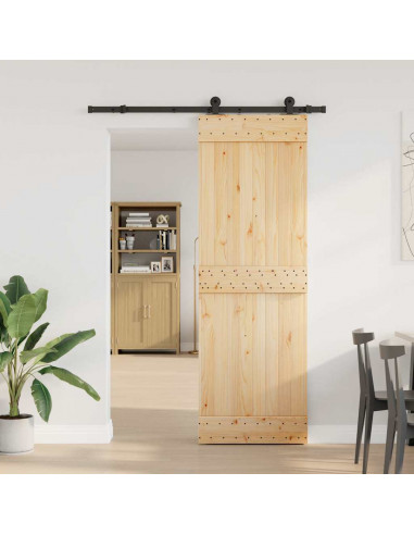 Porta Scorrevole con Set Hardware 70x210 cm Legno Massello Pino