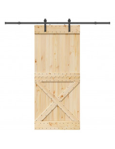 Porta Scorrevole con Set Hardware 100x210cm Legno Massello Pino