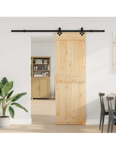 Porta Scorrevole con Set Hardware 70x210 cm Legno Massello Pino