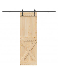 Porta Scorrevole con Set Hardware 70x210 cm Legno Massello Pino