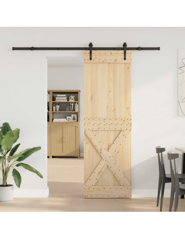 Porta Scorrevole con Set Hardware 70x210 cm Legno Massello Pino