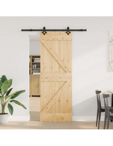 Porta Scorrevole con Set Hardware 70x210 cm Legno Massello Pino