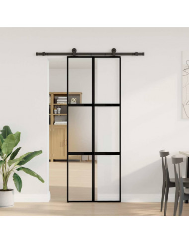 Porta Scorrevole Ferramenta 76x205 cm Vetro Temperato Alluminio