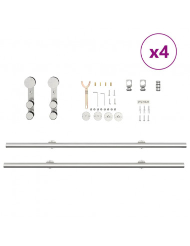 Kit Binari Porta Scorrevole 200 cm Acciaio Inossidabile Argento