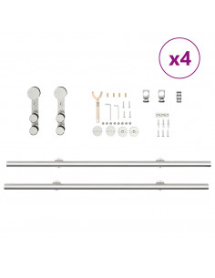 Kit Binari Porta Scorrevole 183 cm Acciaio Inossidabile Argento 2