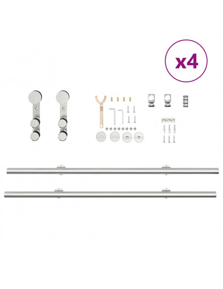 Kit Binari Porta Scorrevole 183 cm Acciaio Inossidabile Argento