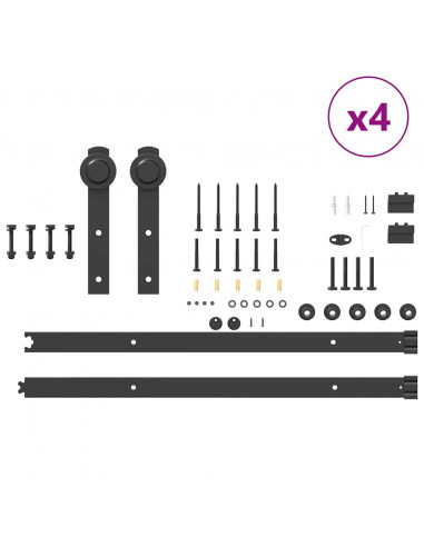 Kit di Binari per Porte Scorrevoli 152,5 cm Acciaio Nero