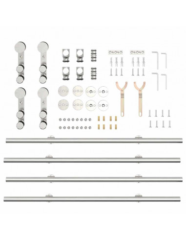 Kit Binari Porta Scorrevole 200 cm Acciaio Inossidabile Argento