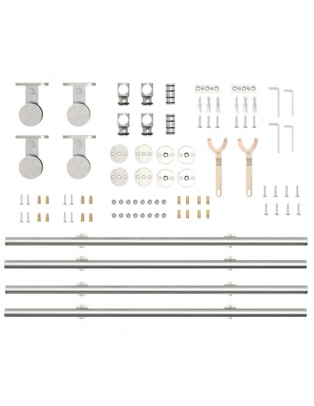 Kit Binari Porta Scorrevole 200 cm Acciaio Inossidabile Argento