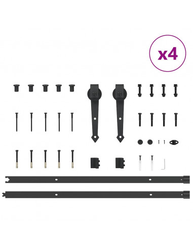 Kit di Binari per Porte Scorrevoli 213,5 cm Acciaio Nero