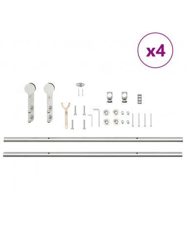 Kit Binari Porta Scorrevole 200 cm Acciaio Inossidabile Argento
