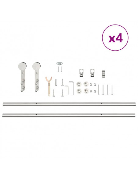 Kit Binari Porta Scorrevole 200 cm Acciaio Inossidabile Argento