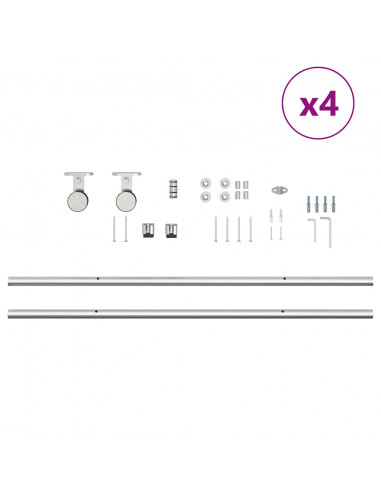 Kit Binari Porta Scorrevole 200 cm Acciaio Inossidabile Argento