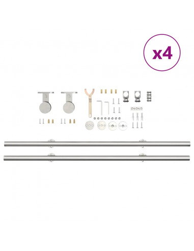 Kit Binari Porta Scorrevole 200 cm Acciaio Inossidabile Argento
