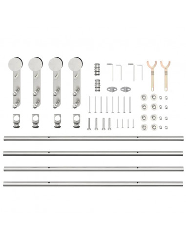 Kit Binari Porta Scorrevole 200 cm Acciaio Inossidabile Argento