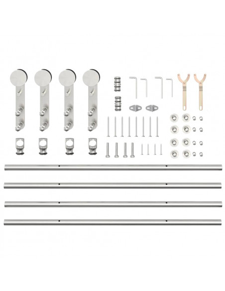 Kit Binari Porta Scorrevole 200 cm Acciaio Inossidabile Argento