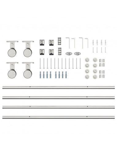Kit Binari Porta Scorrevole 200 cm Acciaio Inossidabile Argento