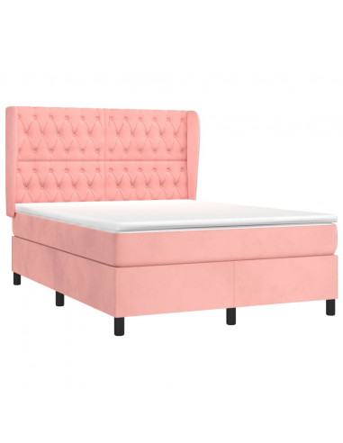 Giroletto a Molle con Materasso Rosa 140x190 cm in Velluto