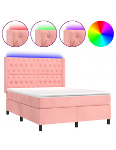 Letto a Molle con Materasso e LED Rosa 140x190 cm in Velluto