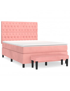 Giroletto a Molle con Materasso Rosa 140x190 cm in Velluto