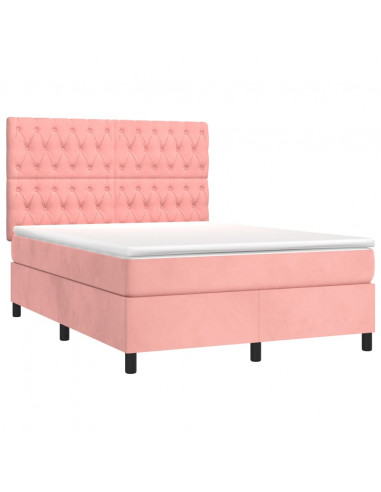 Giroletto a Molle con Materasso Rosa 140x190 cm in Velluto
