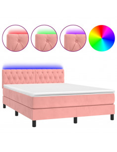 Letto a Molle con Materasso e LED Rosa 140x190 cm in Velluto