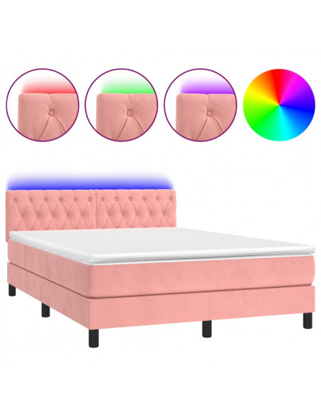 Letto a Molle con Materasso e LED Rosa 140x190 cm in Velluto