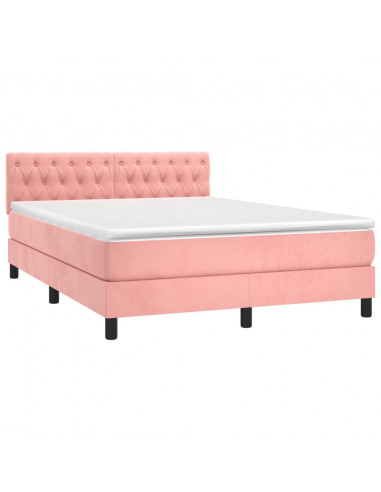 Letto a Molle con Materasso e LED Rosa 140x190 cm in Velluto