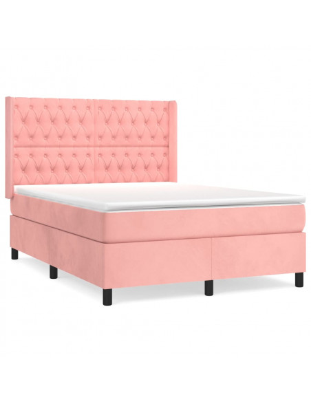 Giroletto a Molle con Materasso Rosa 140x190 cm in Velluto