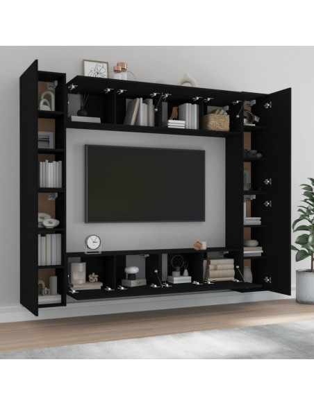 Set Mobili Porta TV 8pz Nero in Legno Multistrato