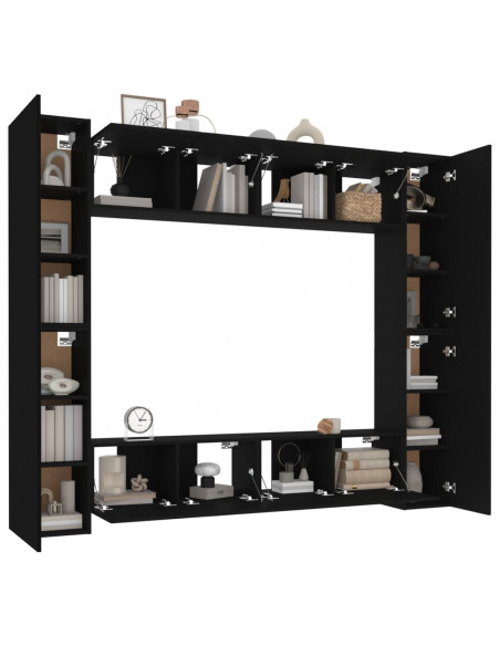 Set Mobili Porta TV 8pz Nero in Legno Multistrato
