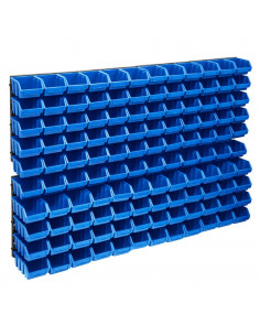 Kit Contenitori 128 pz con Pannelli a Parete Blu e Nero