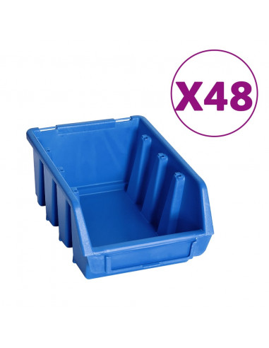 Kit Contenitori 128 pz con Pannelli a Parete Blu e Nero