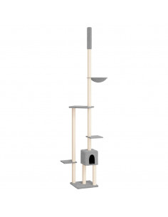 Albero per Gatti Pavimento Soffitto Grigio Chiaro 258,5-284,5cm
