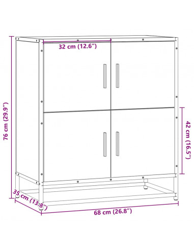 Credenza Rovere Nera 68x35x76 cm in Legno Multistrato
