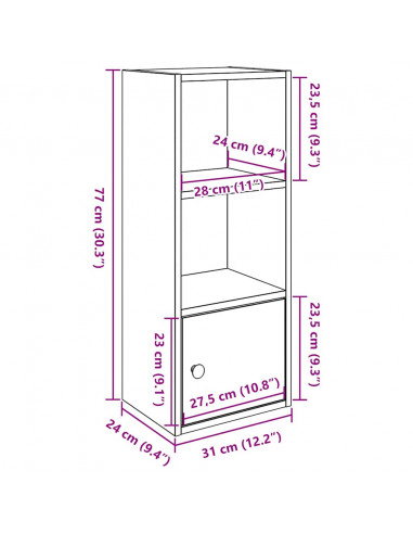 Libreria Grigio Cemento 31x24x77 cm in Legno Multistrato