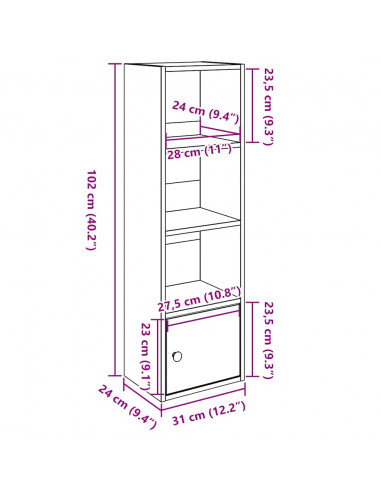 Libreria Grigio Cemento 31x24x102 cm in Legno Multistrato