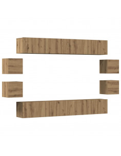 Mobili TV a Parete 8 pz Rovere Artigianale Legno Multistrato