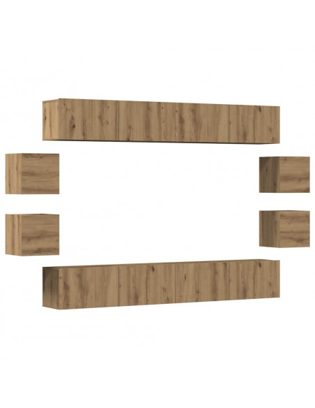 Mobili TV a Parete 8 pz Rovere Artigianale Legno Multistrato