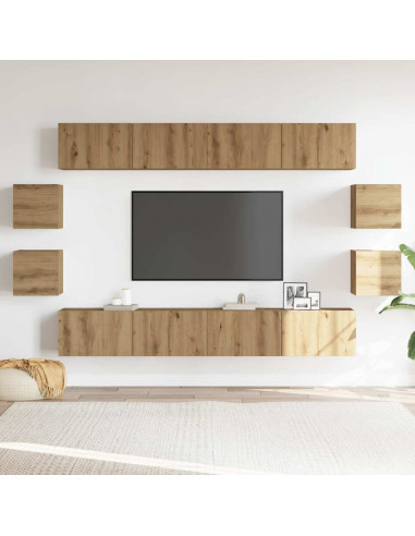 Mobili TV a Parete 8 pz Rovere Artigianale Legno Multistrato