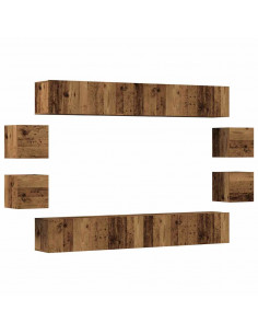 Mobili TV a Parete 8 pz Legno Vecchio Legno Multistrato