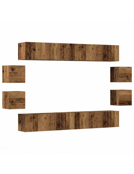 Mobili TV a Parete 8 pz Legno Vecchio Legno Multistrato