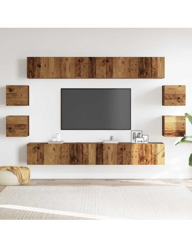 Mobili TV a Parete 8 pz Legno Vecchio Legno Multistrato