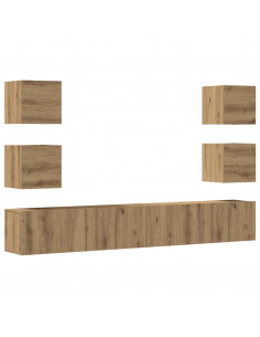 Mobili TV a Parete 6 pz Rovere Artigianale Legno Multistrato