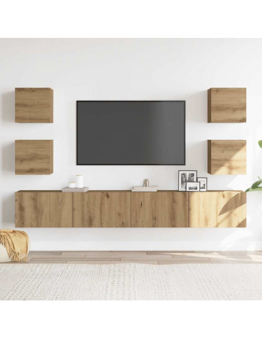 Mobili TV a Parete 6 pz Rovere Artigianale Legno Multistrato